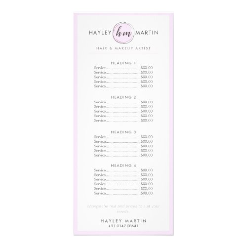 Makeup Artist Beauty Salon Elegant Pink Price List Rack Card