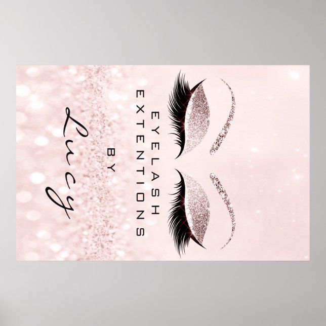 Makeup Artist Beauty Salon Eyebrow Pink Glitter Poster (Front)