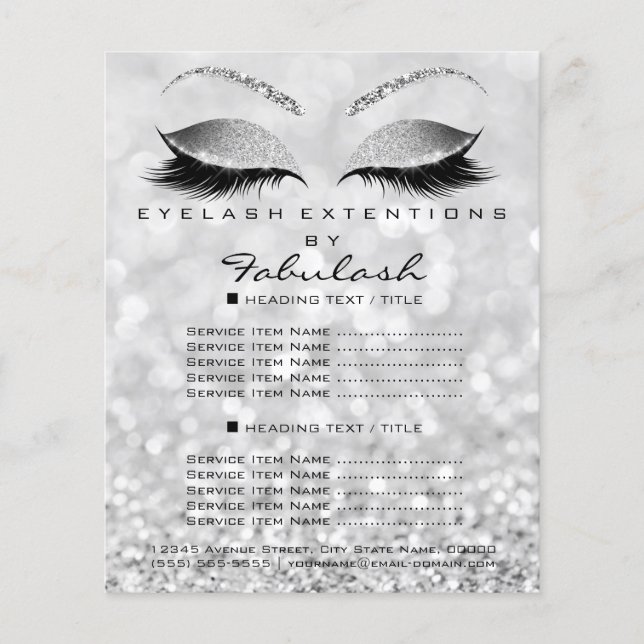 Makeup Artist Beauty Salon Glitter Flyer Silver (Front)