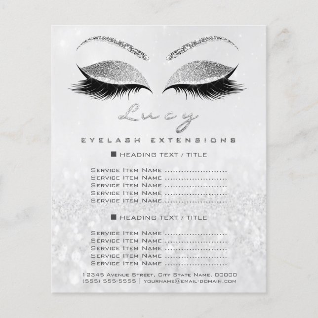 Makeup Artist Beauty Salon Glitter Price List Gray Flyer (Front)