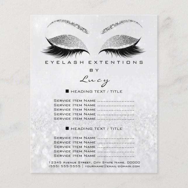 Makeup Artist Beauty Salon Glitter Price List Gray Flyer (Front)