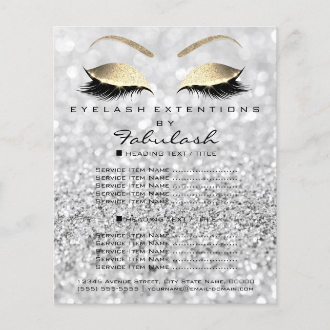 Makeup Artist Beauty Salon Gold Glitter Flyer Gray (Front)