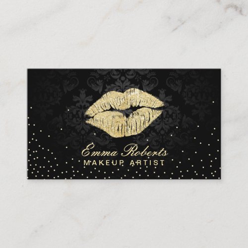 Makeup Artist Beauty Salon Gold Kiss Black Damask Business Card