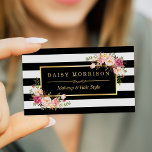 Makeup Artist Beauty Salon Gold Vintage Floral Business Card<br><div class="desc">This "Makeup Artist Beauty Salon Gold Vintage Floral with Black and White Stripes Look Business Card" is a great choice for professionals in the beauty or event planning industries. With its stunning gold frame, vintage floral design and black and white stripes, this business card exudes style and sophistication. It's suitable...</div>