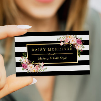 Makeup Artist Beauty Salon Gold Vintage Floral Business Card by CardHunter at Zazzle