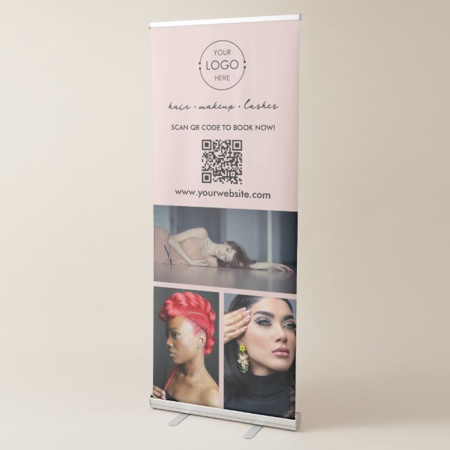 Makeup Artist Beauty Salon Hair Business Logo Pink Retractable Banner (3/4)