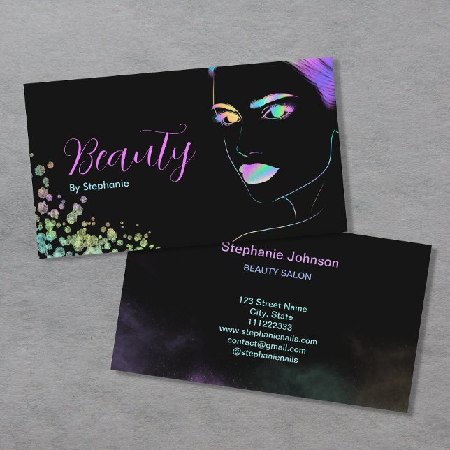 Makeup Artist Beauty Salon Holographic Glitter Business Card (Creator Uploaded)