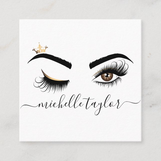 Makeup artist Beauty Salon Lash Extension wink eye Square Business Card (Front)
