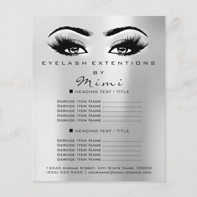 Makeup Artist Beauty Salon Lash Flyer Silver Gray (Front)