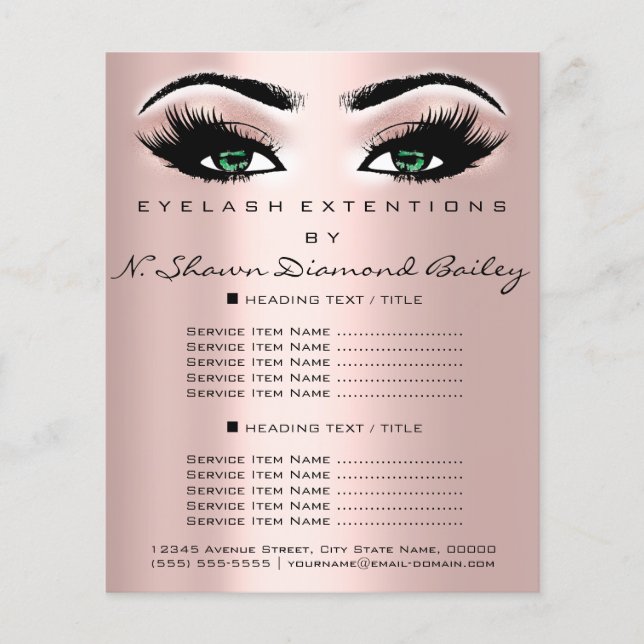 Makeup Artist Beauty Salon Lash Rose Green Eyes Flyer (Front)