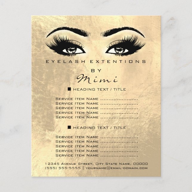 Makeup Artist Beauty Salon Lashes Brown Flyer Gold (Front)