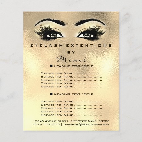 Makeup Artist Beauty Salon Lashes Flyer Faux Gold