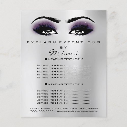 Makeup Artist Beauty Salon Lashes Flyer Gray Viole