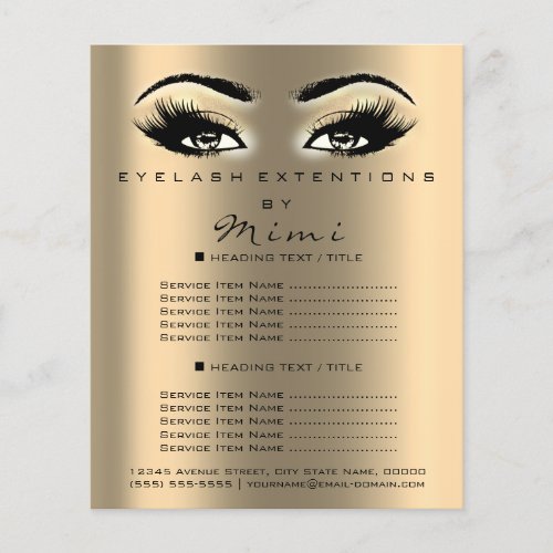 Makeup Artist Beauty Salon Lashes Flyer Price Gold