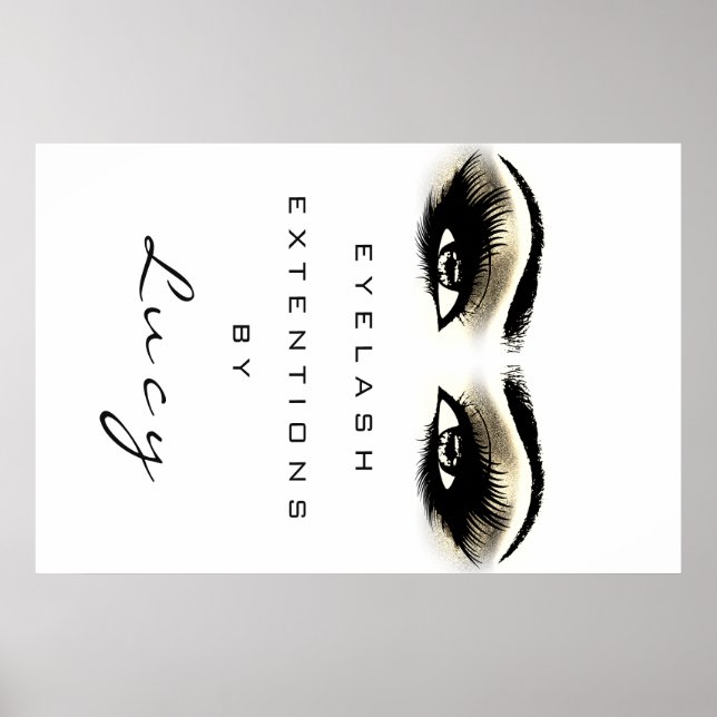 Makeup Artist Beauty Salon Lashes Gold Eyes White Poster (Front)