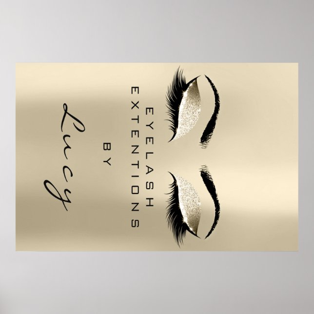 Makeup Artist Beauty Salon Lashes Ivory Glitter Poster (Front)