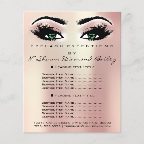 Makeup Artist Beauty Salon Lashes Rose Green Eyes Flyer