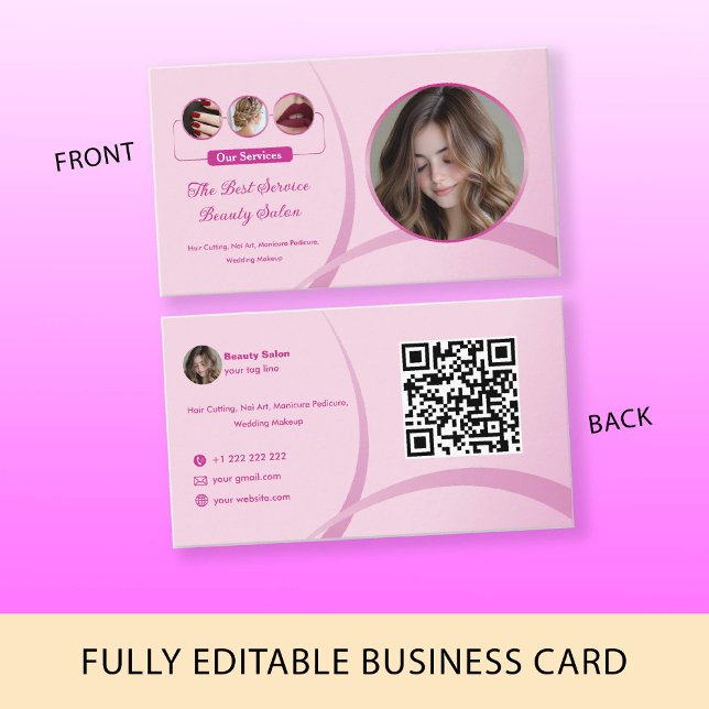 Makeup Artist Beauty Salon Pink Photo QR Code Logo Business Card (Makeup Artist Beauty Salon Pink Photo QR Code Logo Business Card)