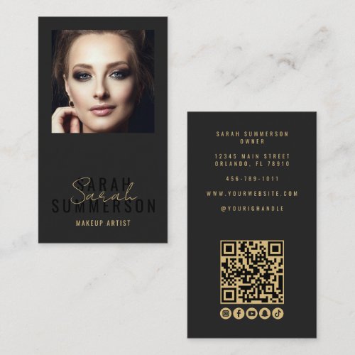 Makeup Artist Beauty Salon QR Code Photo Black Business Card