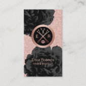 Makeup Artist Beauty Salon Rose Gold Black Floral Business Card (Front)