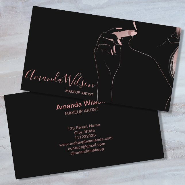 Makeup Artist Beauty Salon Rose Gold Glitter Black Business Card (Creator Uploaded)