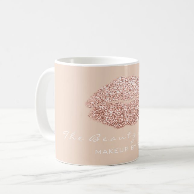 Makeup Artist Beauty Studio Rose Gold Glitter Coffee Mug (Front Left)