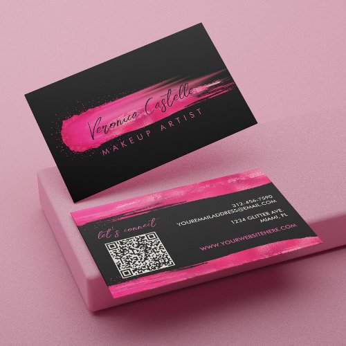 Makeup Artist Black and Hot Pink Swatch Business Card