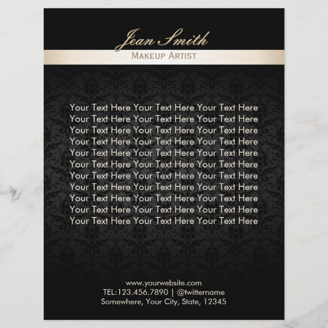 Makeup Artist Black Damask Beauty Salon Brochures Flyer (Front)