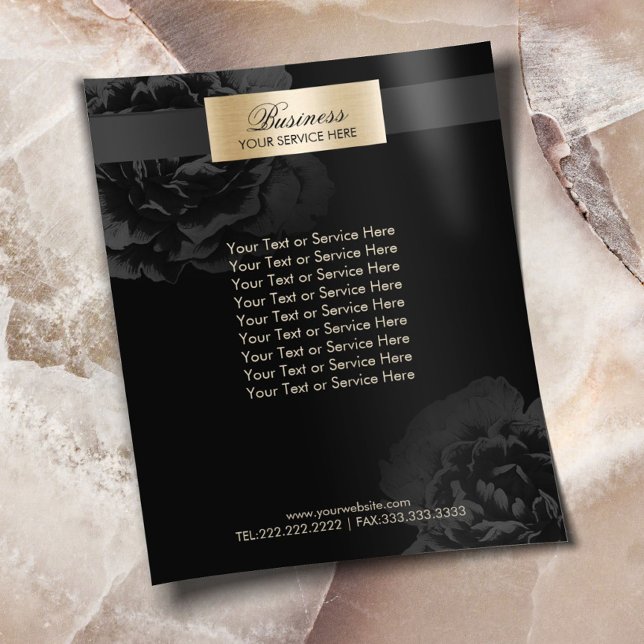 Makeup Artist Black Floral Beauty Salon Brochures Flyer (Creator Uploaded)