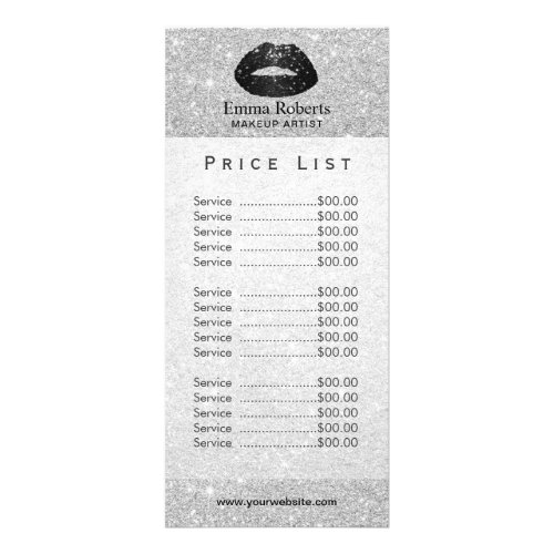 Makeup Artist Black Glitter Lips Silver Price List Rack Card