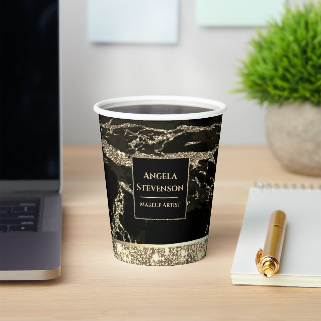 Makeup Artist Black Gold Marble Paper Cup (Insitu)