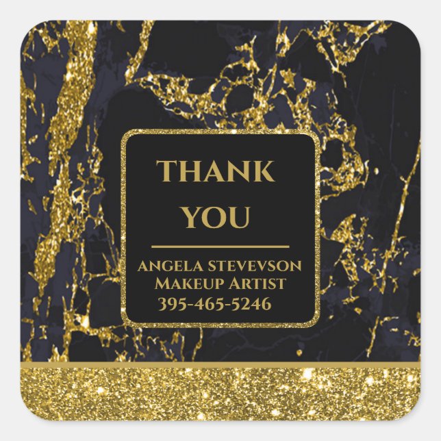 Makeup Artist Black Gold Marble square sticker (Front)