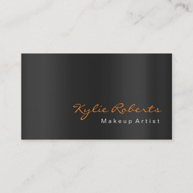 Makeup Artist Black Gray Orange Calligraphy Business Card (Front)