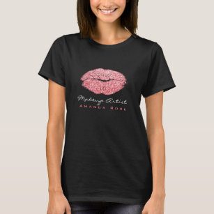 Makeup Artist Black Kiss Lips Candy Pink Glitter T-Shirt