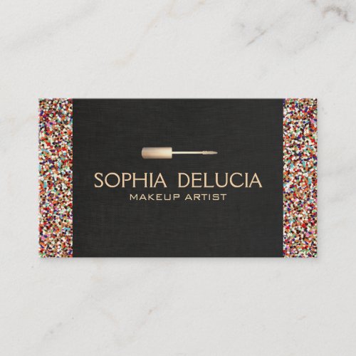 Makeup Artist Black Linen, Gold Foil &amp; Glitter Business Card Templates