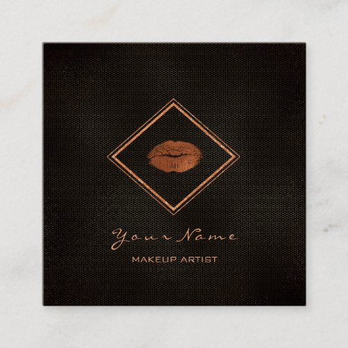 Makeup Artist Black Lips Copper Rose Gold Mesh Square Business Card