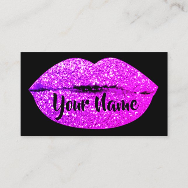 Makeup Artist Black Pink Kiss Lips Sugar Glitter Business Card (Front)