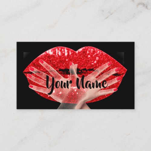 Makeup Artist Black Red Kiss Lips Nail Event Business Card