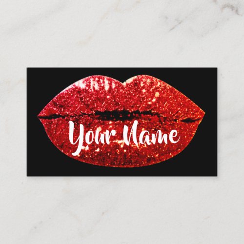 Makeup Artist Black Red Kiss Lips Sugar Glitter Business Card