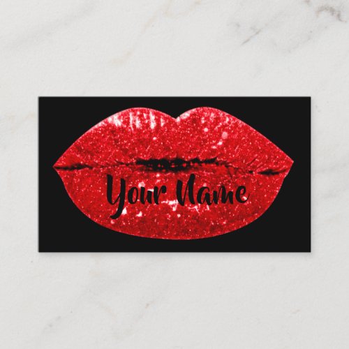 Makeup Artist Black Red Kiss Lips VIP Glitter Business Card