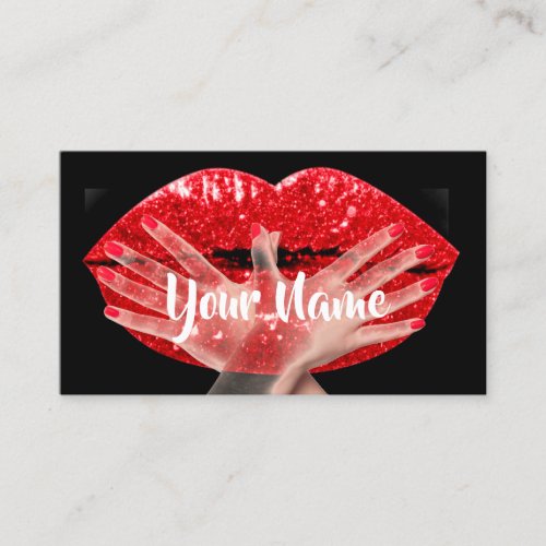 Makeup Artist Black Red Kiss Lips VIP Nails Business Card