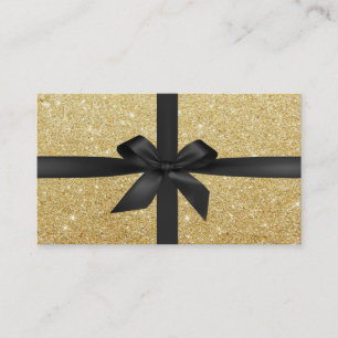Makeup Artist Black Ribbon Wrapped Gold Glitter Business Card