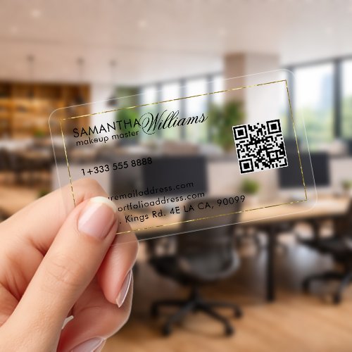 Makeup Artist, Black Typography, QR Code Clear Business Cards