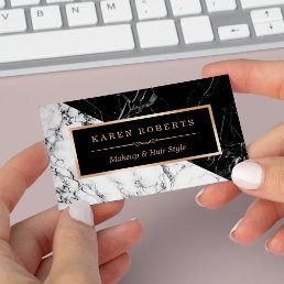 Makeup Artist Black White Marble Stunning Look Business Card
