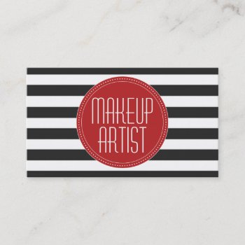 Makeup Artist Black & White Stripes Business Card by rheasdesigns at Zazzle