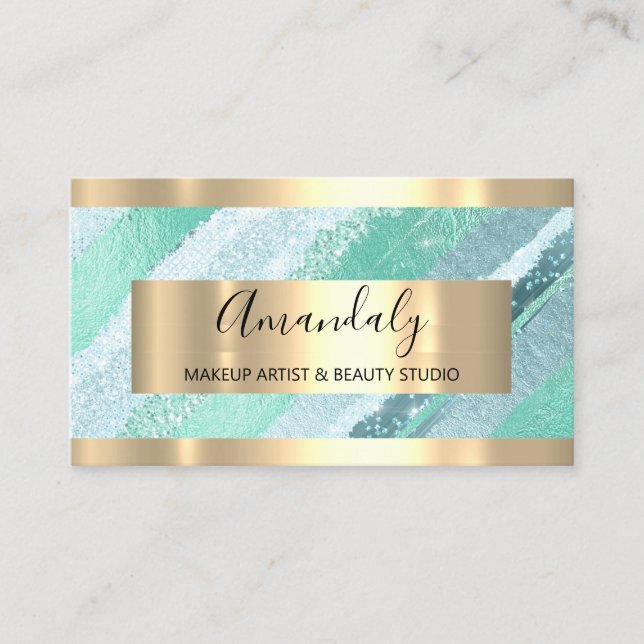 Makeup Artist Blogger Influencer Mint Green Stroke Business Card (Front)