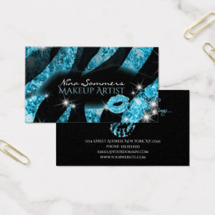 Makeup Artist Blue Black Glitter Lips Zebra Print