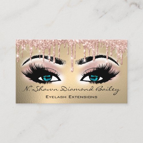 Makeup Artist Blue Eyelash Rose Gold Business Card