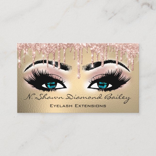 Makeup Artist Blue Eyelash Rose Gold Business Card (Front)
