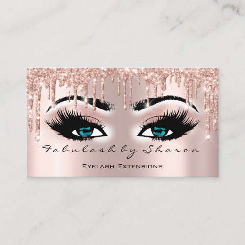 Makeup Artist Blue Eyes Lashes Glitter Drips Rose Business Card